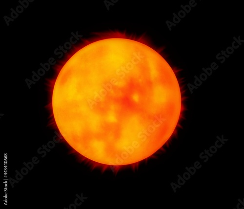 Yellow star in space, a sun-like star on a black background 3d illustration.