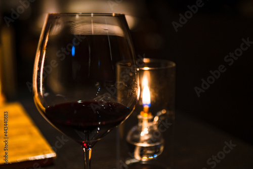 red wine glass and alcohol lamp