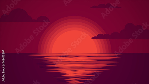 Fototapeta Naklejka Na Ścianę i Meble -  Sea sunset. Summer landscape. Vector background