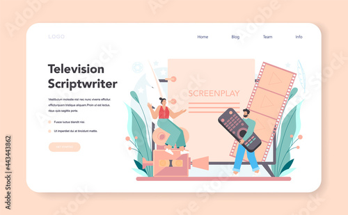 Screenwriter web banner or landing page. Person create a screenplay