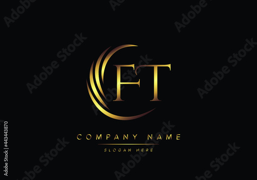 alphabet letters FT monogram logo, gold color elegant classical