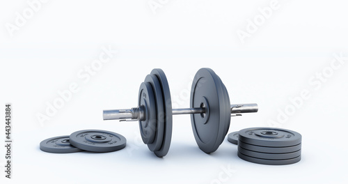 3d render of Stylish Iron Barbell, dumbbell isolated on white background. High resolution, Gym equipment,