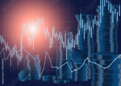Trading graph on dark coins background. Rate of money concept 