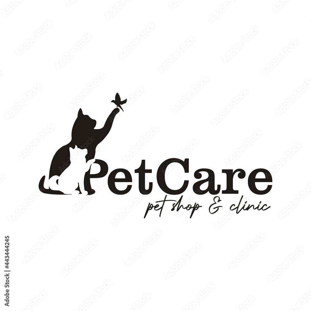 pet shop logo with cat and dog silhouette image. suitable for pet shop identity