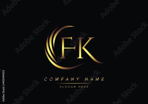 alphabet letters FK monogram logo, gold color elegant classical photo