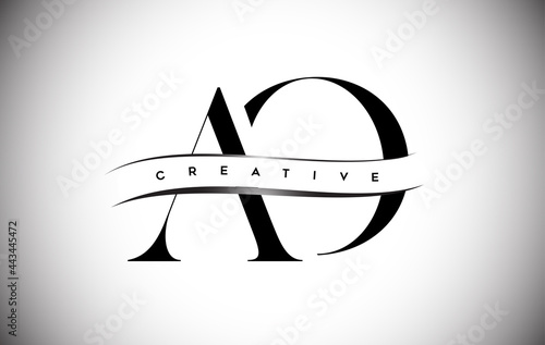 AO Letter Logo with Serif Letter and Creative Cut in the Middle.