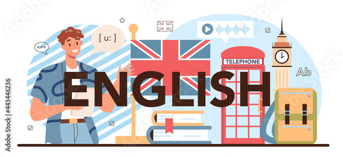 English typographic header. Study foreign languages in school or university