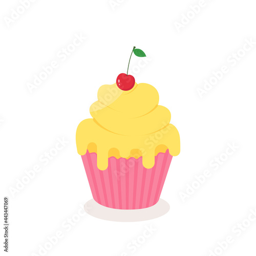 This is a vector cupcake with cherry. Could be used for flyers  postcards  banners  menu  holidays decorations  etc.