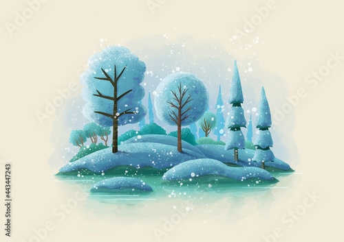 Winterlandschaft mit Bäumen am Wasser