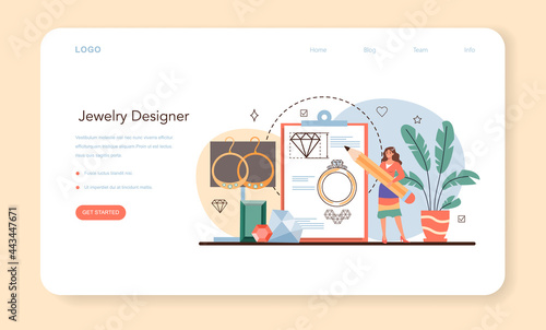 Jeweler web banner or landing page. Goldsmith examining