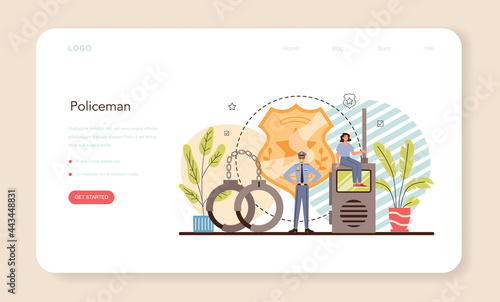 Police officer web banner or landing page. Detective making interrogation