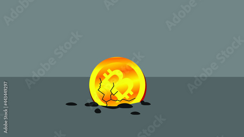 Crypto Crash vector flat illustration. Bitcoin price collapsed, cryptocurrency price volatility roared fast and fell. Crypto loss. High risk cryptocurrency investment. Crypto market downturn. fall dow