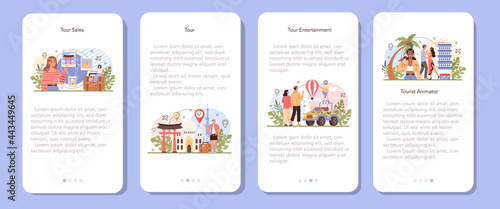 Vacation tour mobile application banner set. Idea of tourism around the world