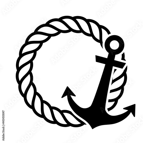 Nautical wreath with rope and anchor icon. Clipart image isolated on white background