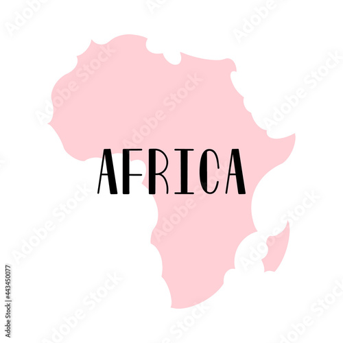 Pink silhouette geographical map of african continent with lettering. Concept for poster. Stock vector illustration.