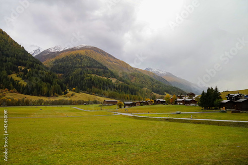 View of the cityscape and nature Park in autumn season at switzerland in rainny day