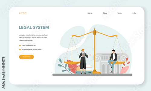 Judge web banner or landing page. Court worker stand for justice