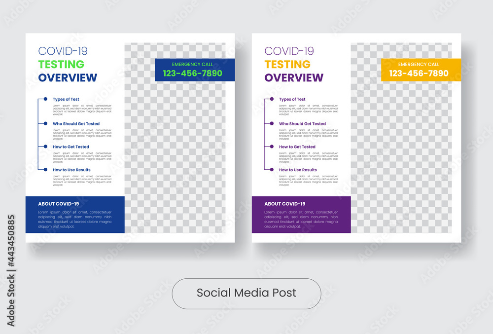 Covid19 testing overview social media post banner template set