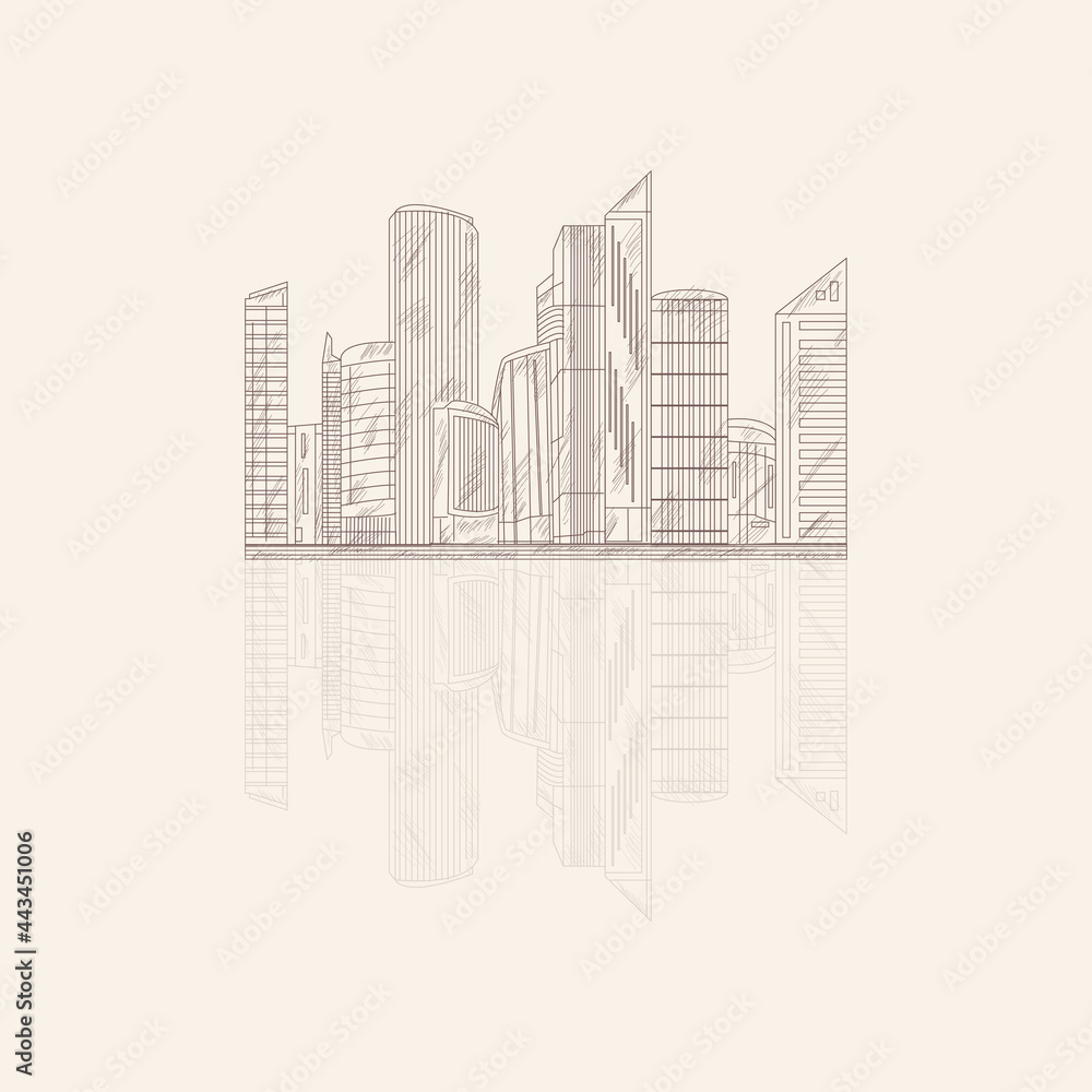 hand drawn vector illustration of buildings city and road