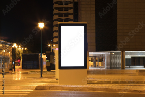 Billboard with light in the center of the city at night