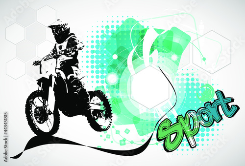 Man riding motobike, extreme sport racing, vector illustration