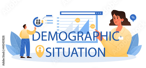 Demographic situation typographic header. Scientist studying population growth