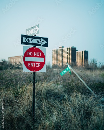 A sign in the middle of a field, Rockaways, Queens, New York photo