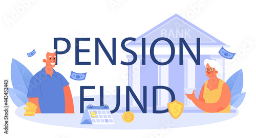 Pension fund typographic header. Specialist helps senior people