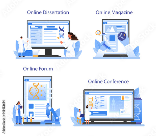 Geneticist online service or platform set. Medicine and science technology
