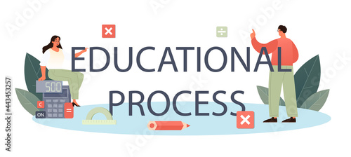 Educational process typographic header. Mathematician seek and use scientific