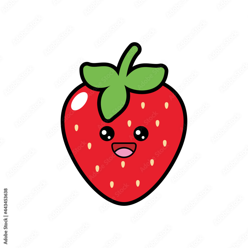 Obraz premium Cartoon Kawaii Strawberry Vector Illustration
