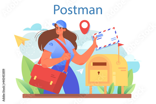 Postman profession. Post office staff providing mail service