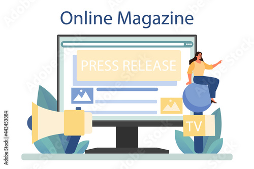 Press release online service or platform. Mass media publishing