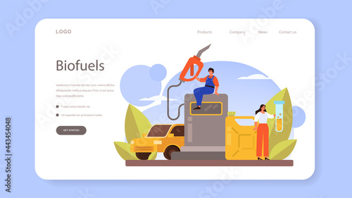 Refueler web banner or landing page. Gas station worker in uniform working