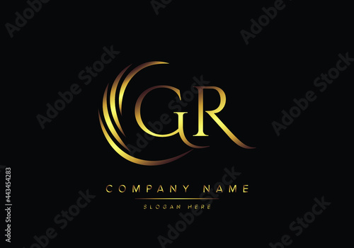 alphabet letters GR monogram logo, gold color elegant classical photo