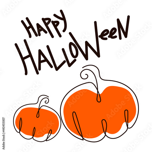 A continuous silhouette of a pumpkin drawn by hand with a single line. One line art. Vector illustration. The illustration can be used as a greeting card for Halloween.