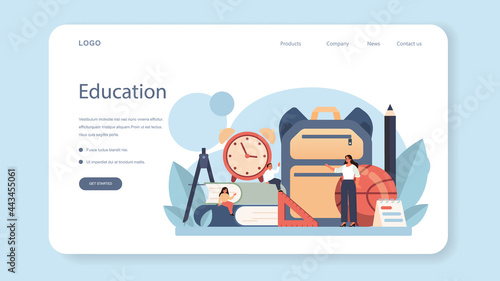 Teacher web banner or landing page. Profesor standing
