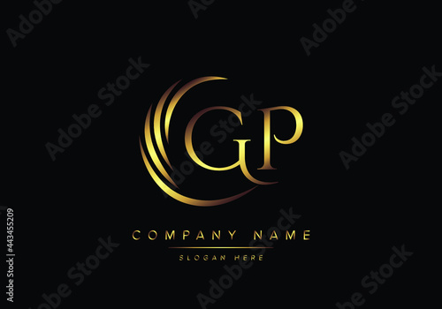 alphabet letters GP monogram logo, gold color elegant classical