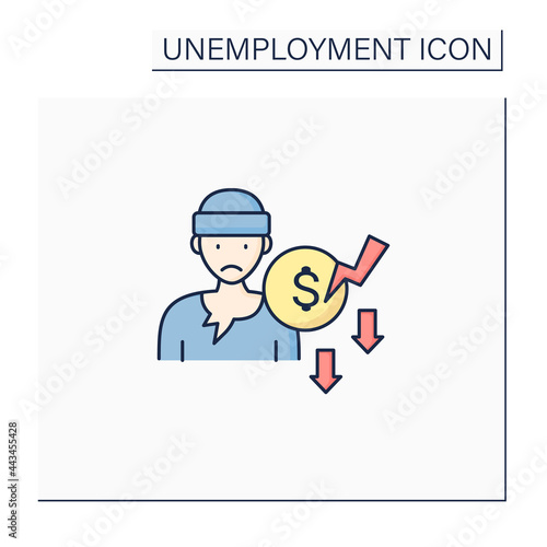 Beggar color icon. Penniless person. Man without money, food, work. Asking about cash. Unemployment concept. Isolated vector illustration