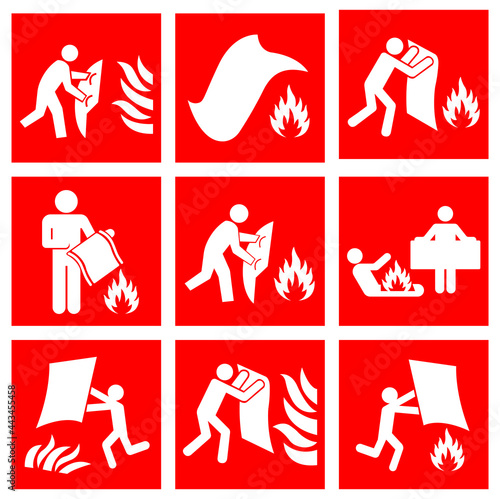 Set Of Fire Blanket Symbol Sign, Vector Illustration, Isolate On White Background Label. EPS10