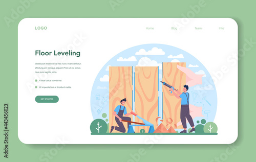 Flooring installer web banner or landing page. Professional parquet laying