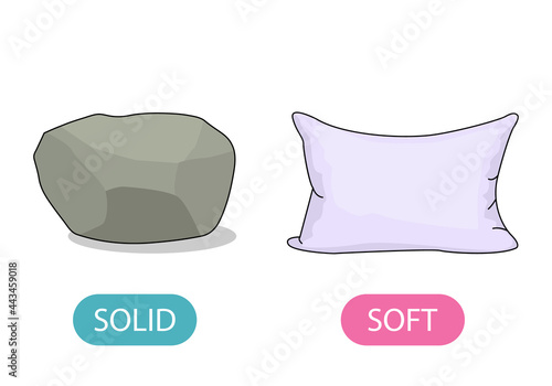 Soft pillow for sleeping and hard stone. the concept of teaching children the opposite adjective and Soft and Hard.