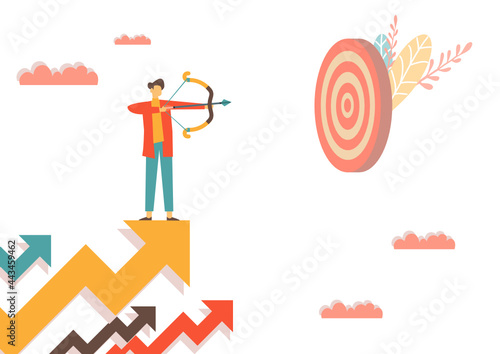 Big target, manager and employees engaged in company goals. Internal marketing, company goals promotion, employee engagement concept. Bright vibrant vector isolated illustration.