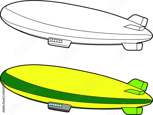 Blimp hot air balloon vector drawing line art with color