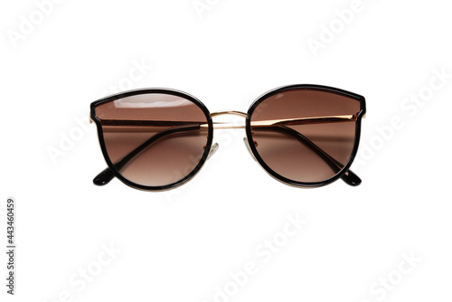 Woman brown trendy sunglasses isolated on a white background.