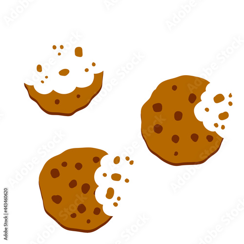 Eaten cookies. Bite of dessert. Bread crumbs. Chocolate sweetness. Flat cartoon illustration