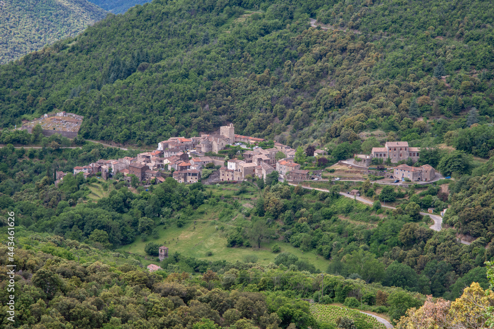 Bird's eye view of the southern French town of Saint Martial in the Cevennes