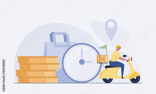  A man drive a scooter motorbike for food delivery.   vector illustration