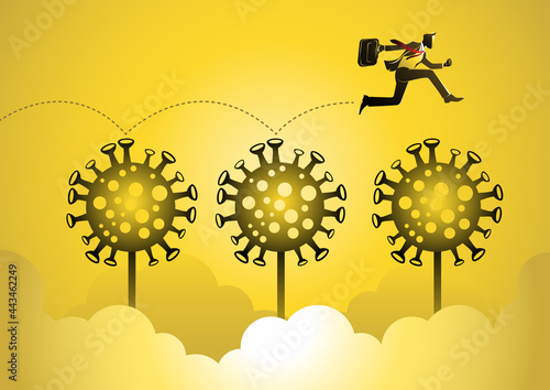 A businessman jumping through covid19