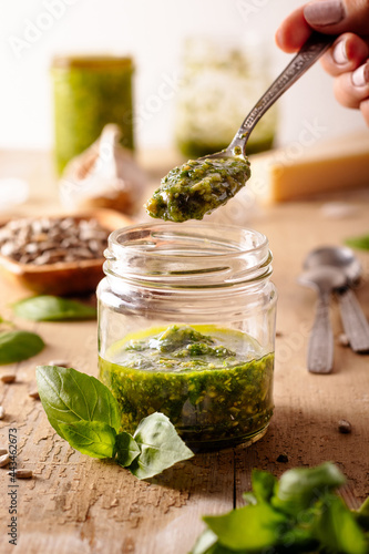 Raw fresh homemade basil pesto